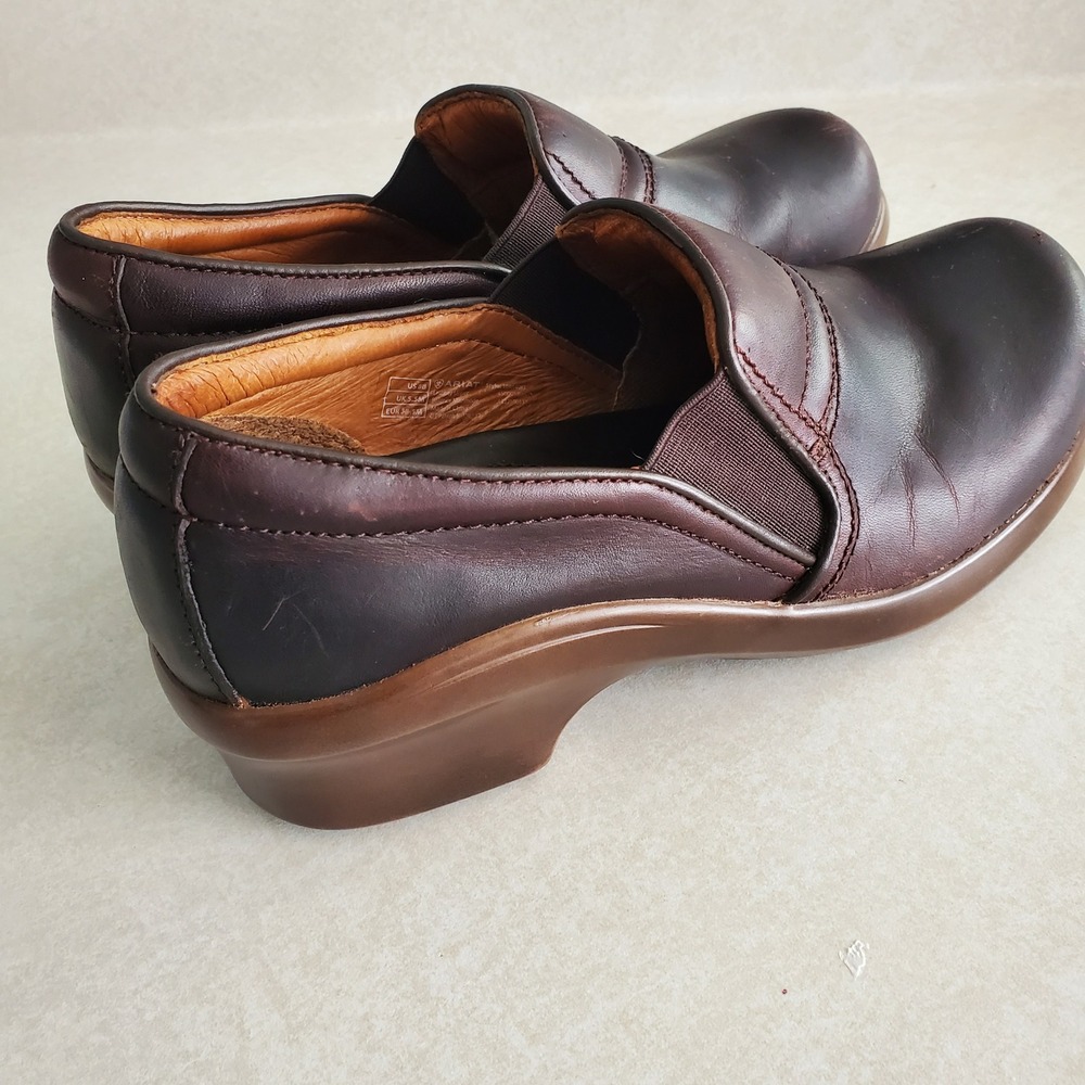 Ariat Sutter Brown Leather Slip On Wedge Shoes Comfort Antifatigue ATS Sole 8.5B - Picture 9 of 15